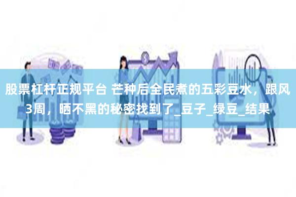 股票杠杆正规平台 芒种后全民煮的五彩豆水，跟风3周，晒不黑的秘密找到了_豆子_绿豆_结果