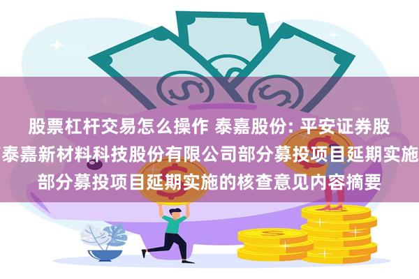 股票杠杆交易怎么操作 泰嘉股份: 平安证券股份有限公司关于湖南泰嘉新材料科技股份有限公司部分募投项目延期实施的核查意见内容摘要